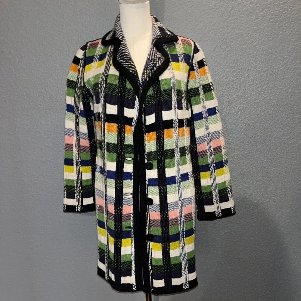 ANTHROPOLOGIE ALDOMARTINS SHANLEY PLAID WOOL ALPACA BLEND SWEATER COAT  EUC  XS
